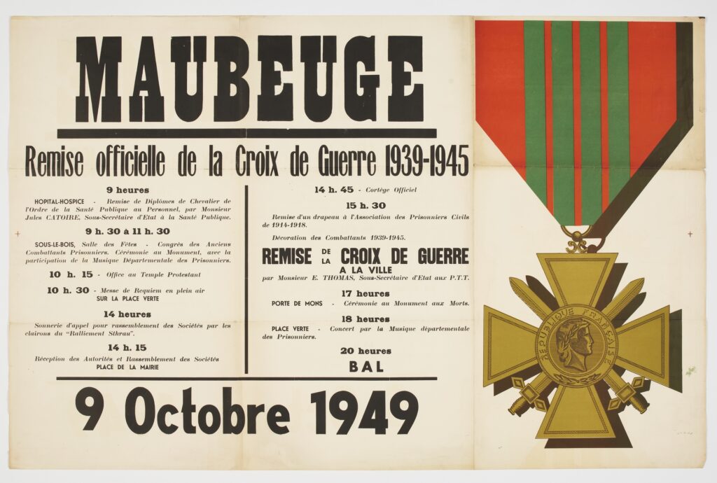 Affiche pour la remise de la croix de guerre à Maubeuge
